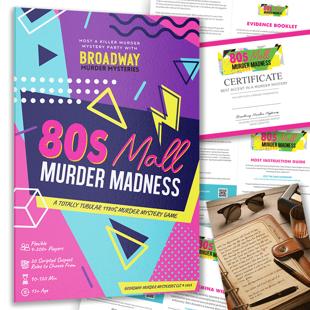 80s Mall Murder Madness Murder Mystery Game (Physical Game Kit)