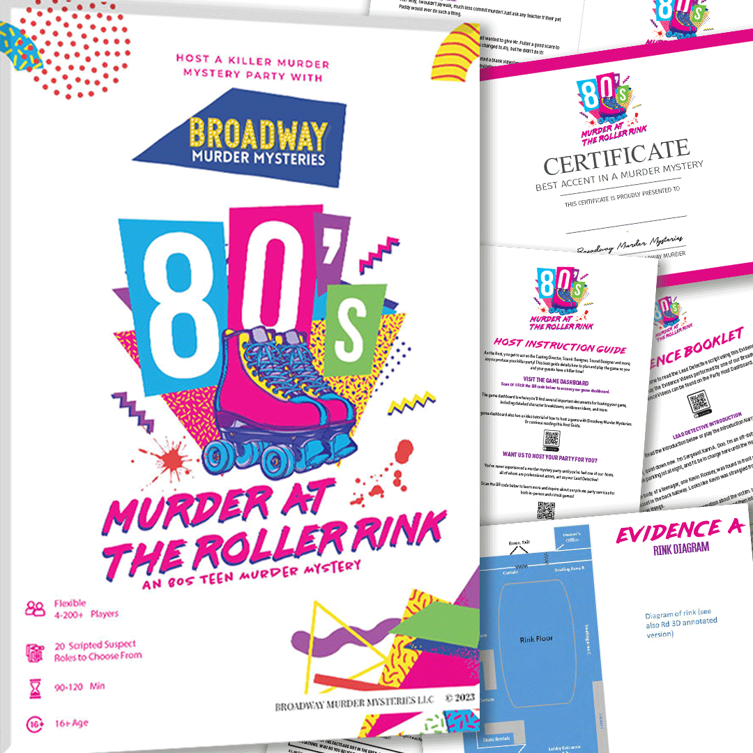 Murder At The Roller Rink: An 80s Teen Murder Mystery (Physical Game Kit)
